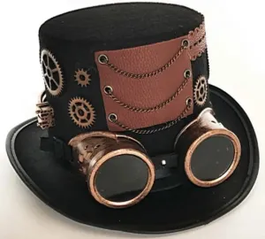 Steampunk Hat and Goggles - Halloween Aviator Top Hat