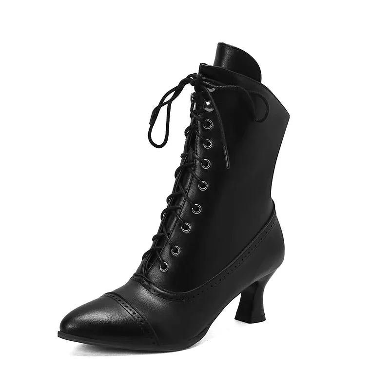 Steampunk Lace Up Pointed Toe High Heel Boots