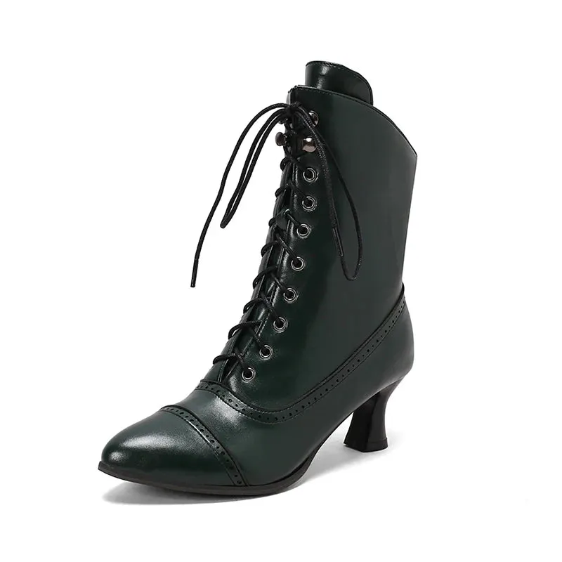 Steampunk Lace Up Pointed Toe High Heel Boots