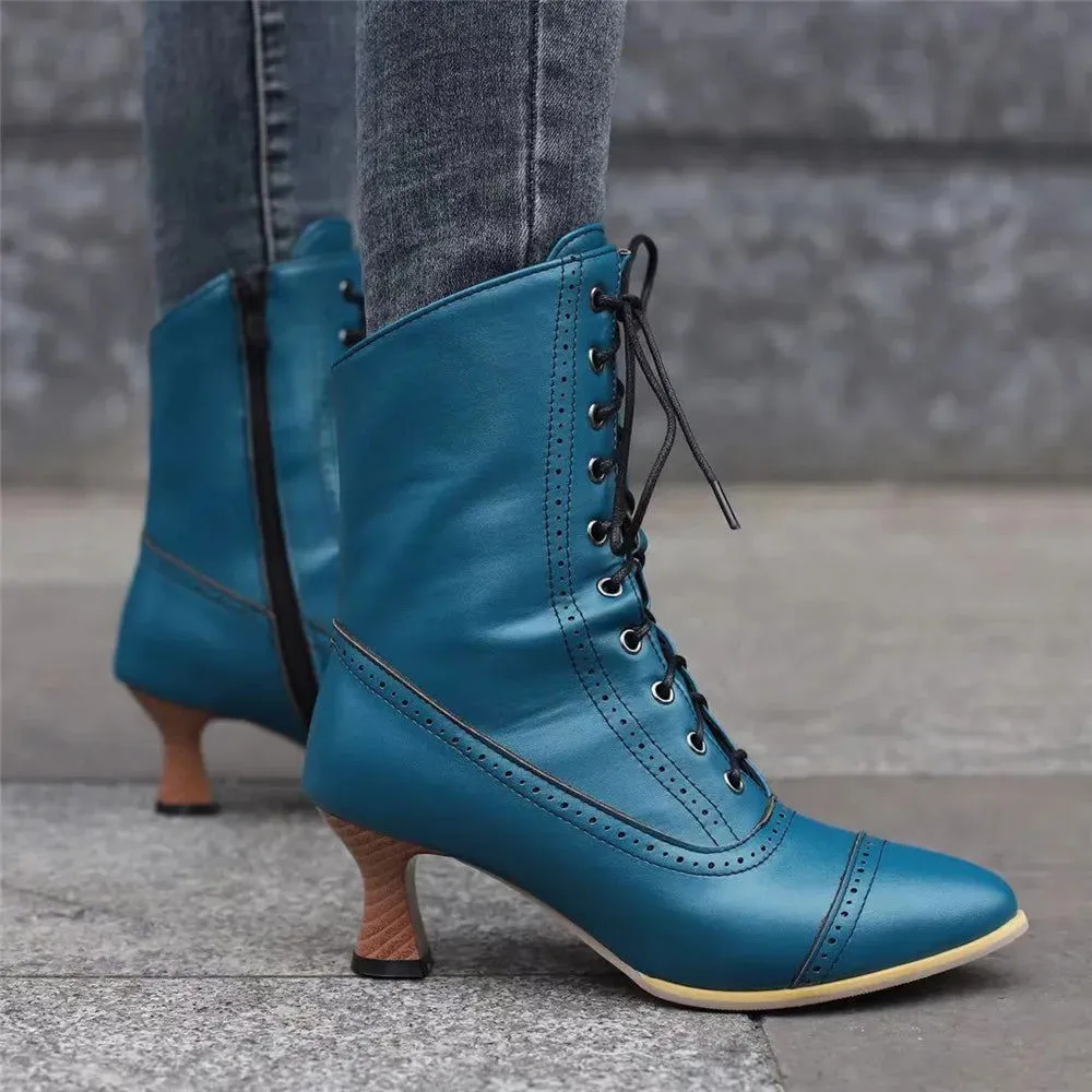 Steampunk Lace Up Pointed Toe High Heel Boots