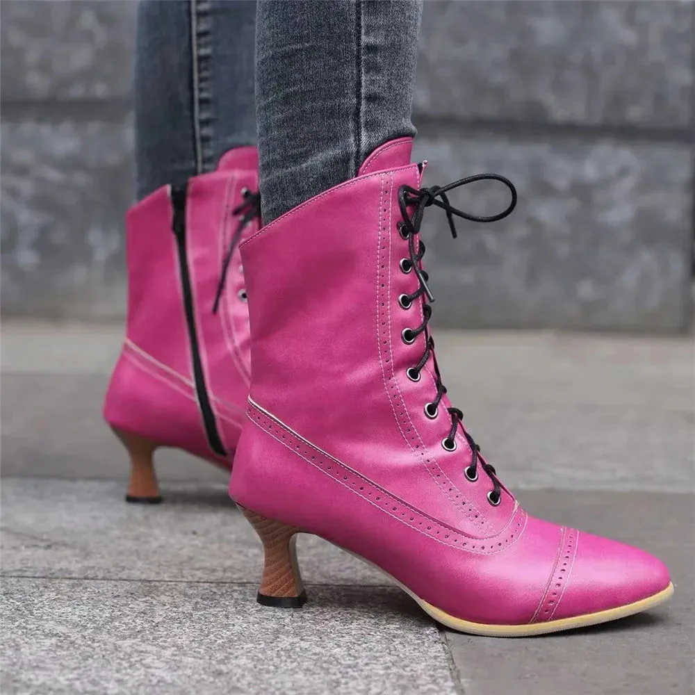 Steampunk Lace Up Pointed Toe High Heel Boots