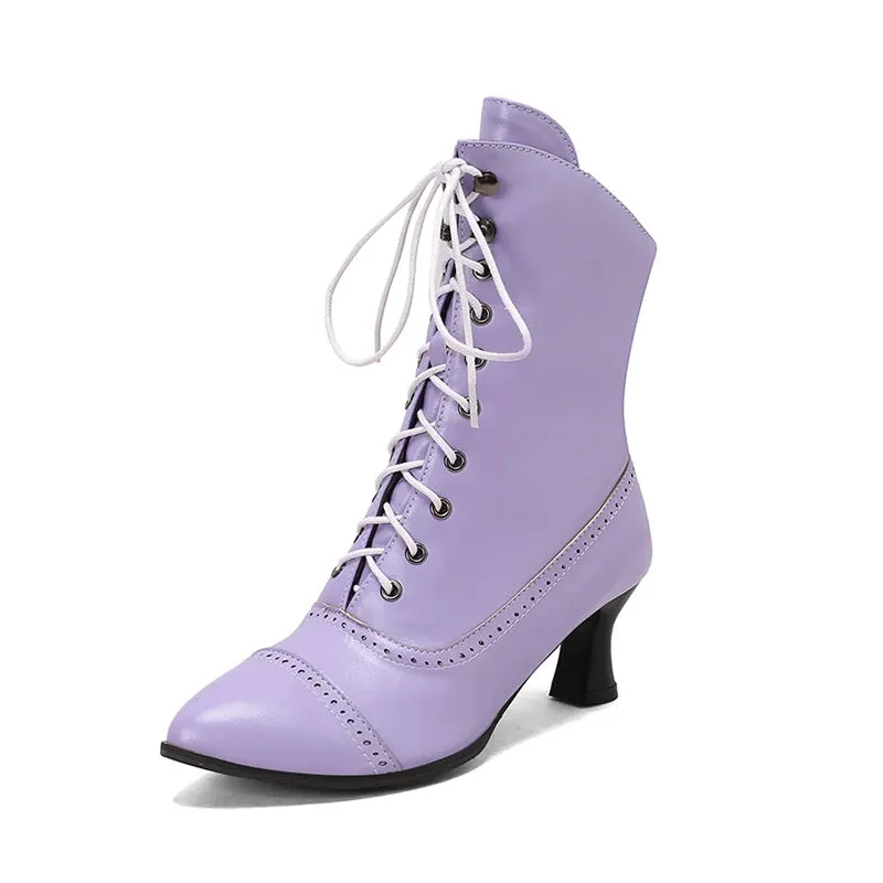 Steampunk Lace Up Pointed Toe High Heel Boots