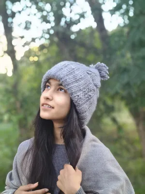 Steel Angora Beanie with Pom - Pom