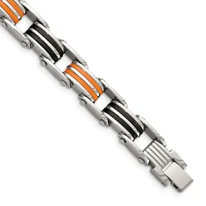 Steel Black Orange Rubber Fold Over Bracelet