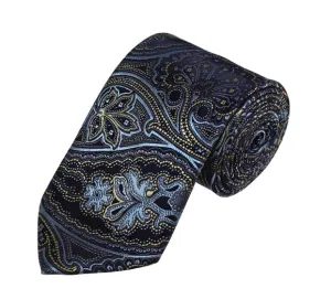 Steel Blue, Gold And Navy Paisley Woven Necktie