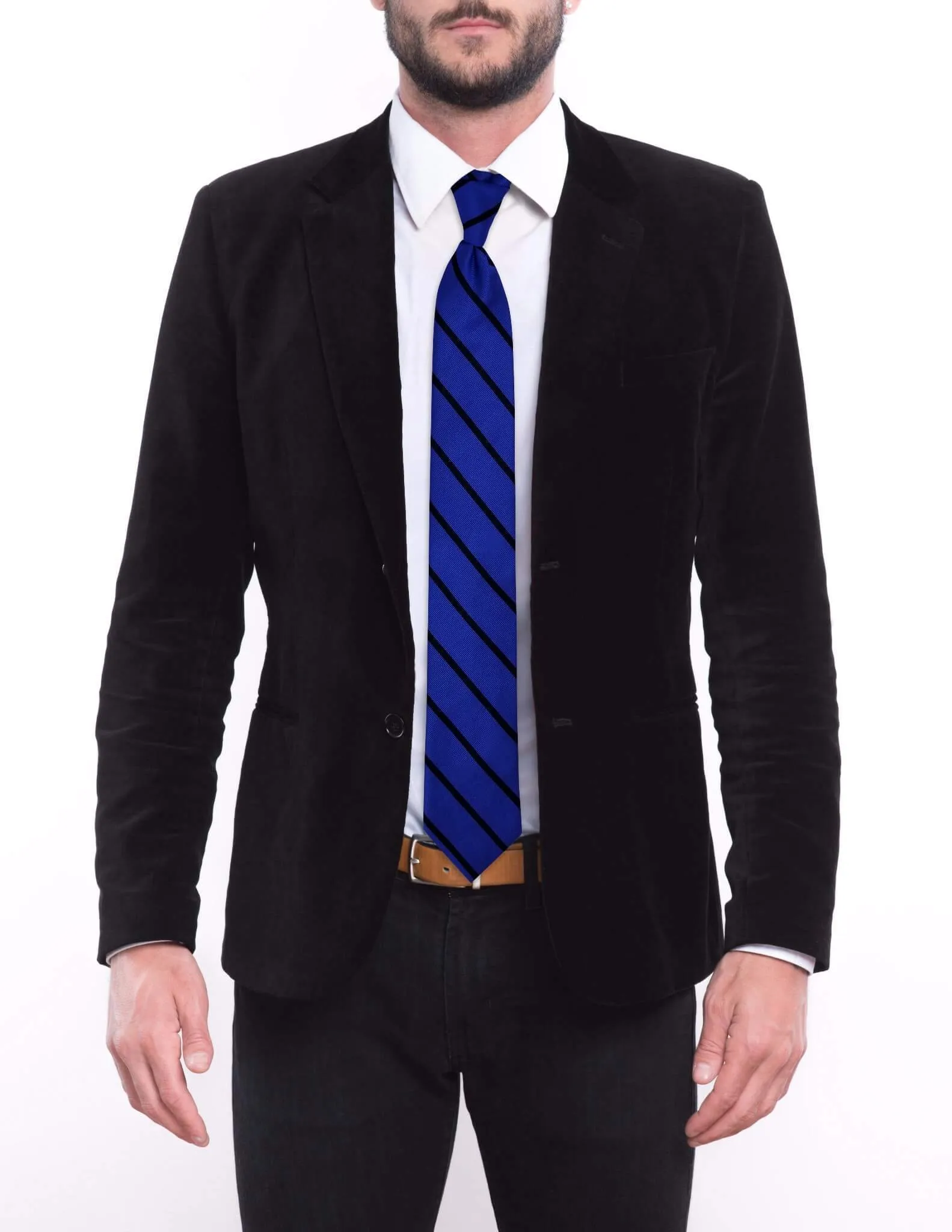 Steel Blue with Navy Stripe Skinny Tie