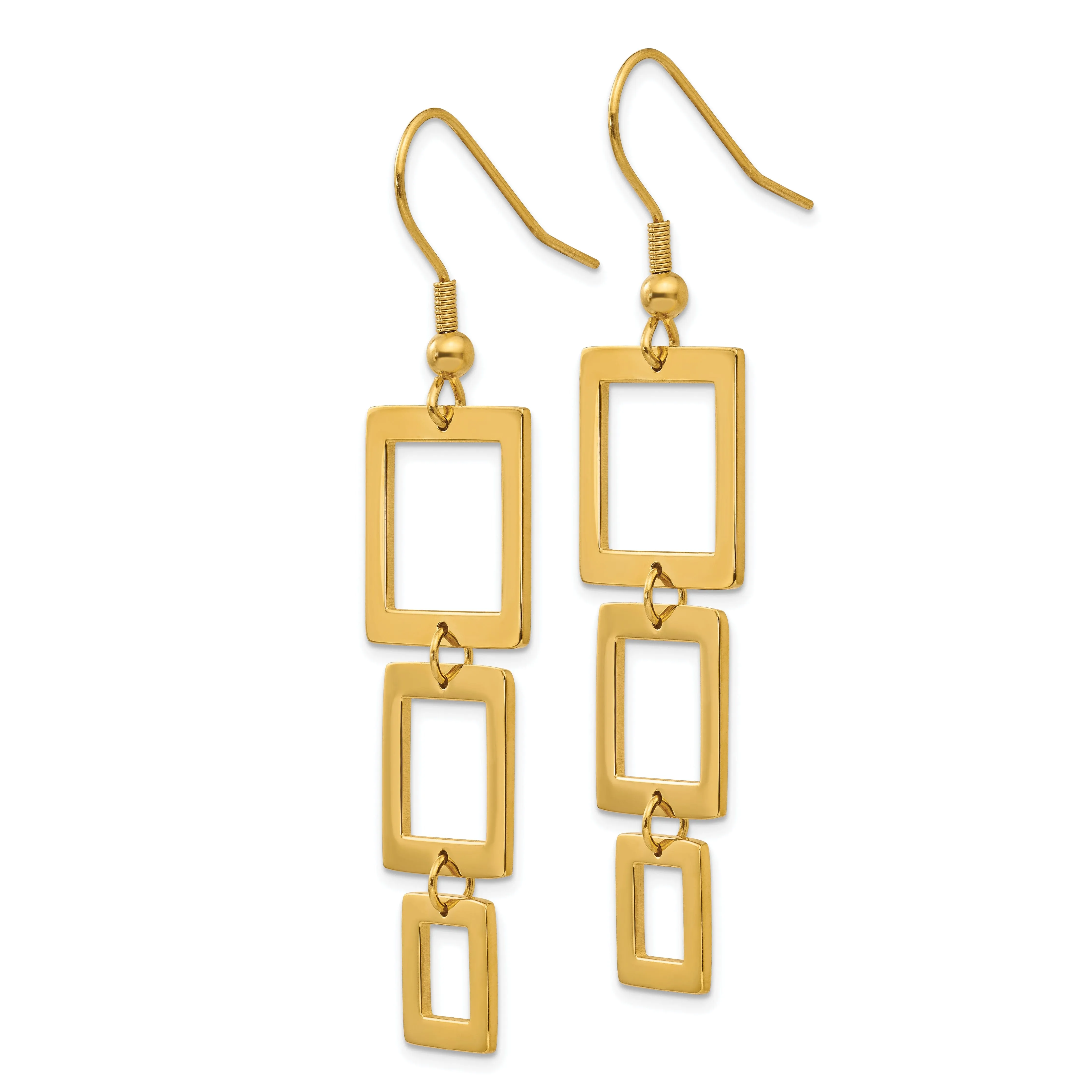 Steel Gold Plated Rectangle Dangle Earrings