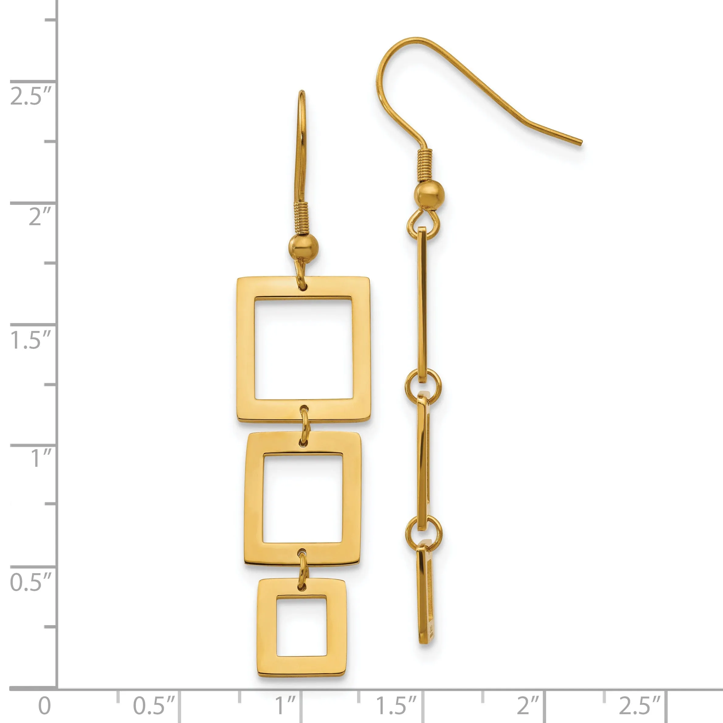 Steel Gold Plated Rectangle Dangle Earrings