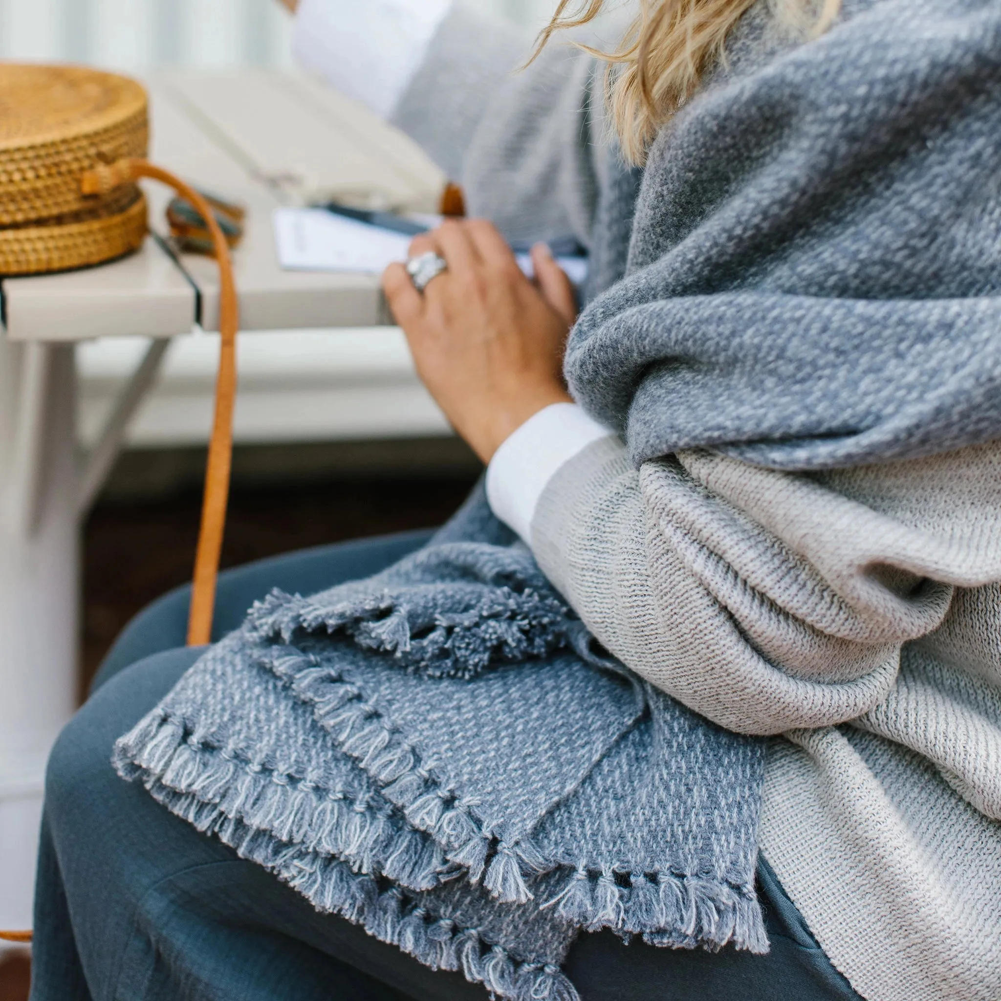 Steel Gray Handwoven Cashmere Wrap