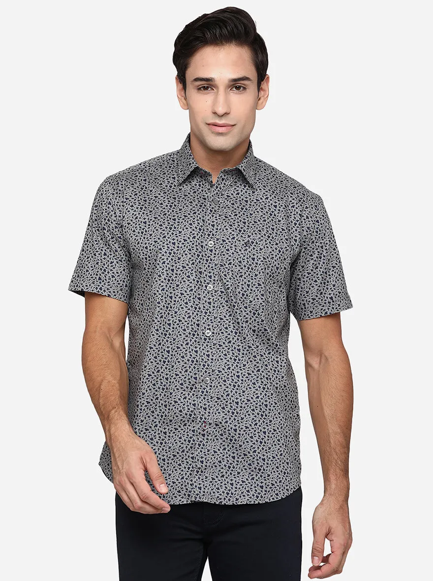 Steel Grey Printed Smart Fit Casual Shirt | Greenfibre