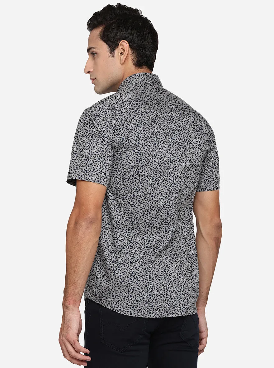 Steel Grey Printed Smart Fit Casual Shirt | Greenfibre