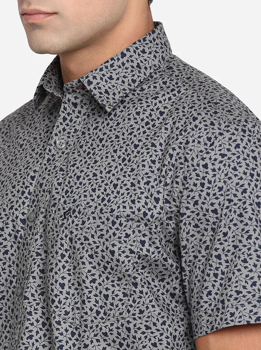 Steel Grey Printed Smart Fit Casual Shirt | Greenfibre