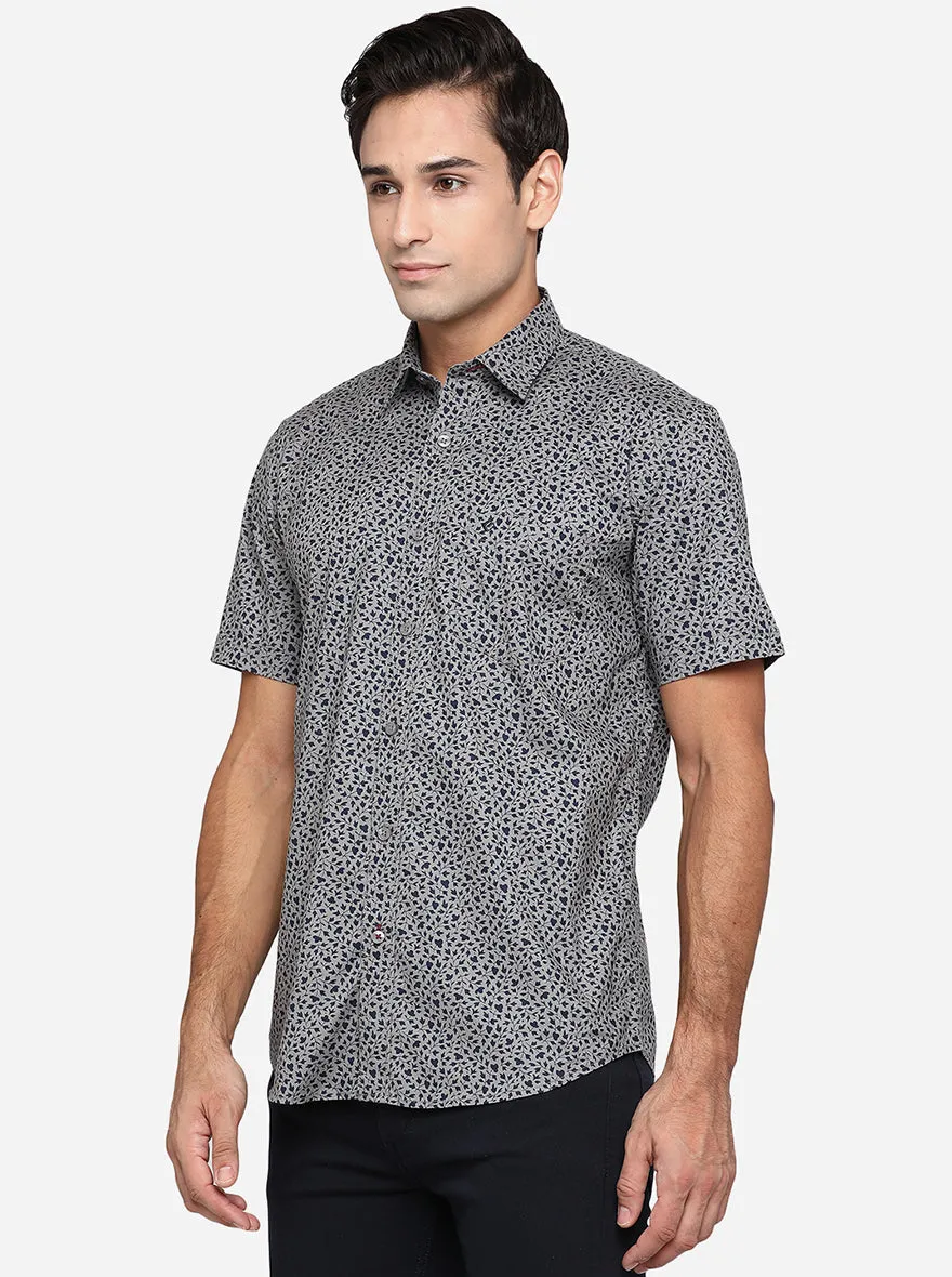 Steel Grey Printed Smart Fit Casual Shirt | Greenfibre