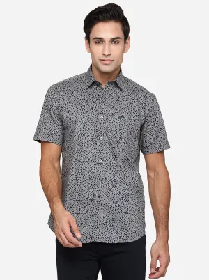 Steel Grey Printed Smart Fit Casual Shirt | Greenfibre