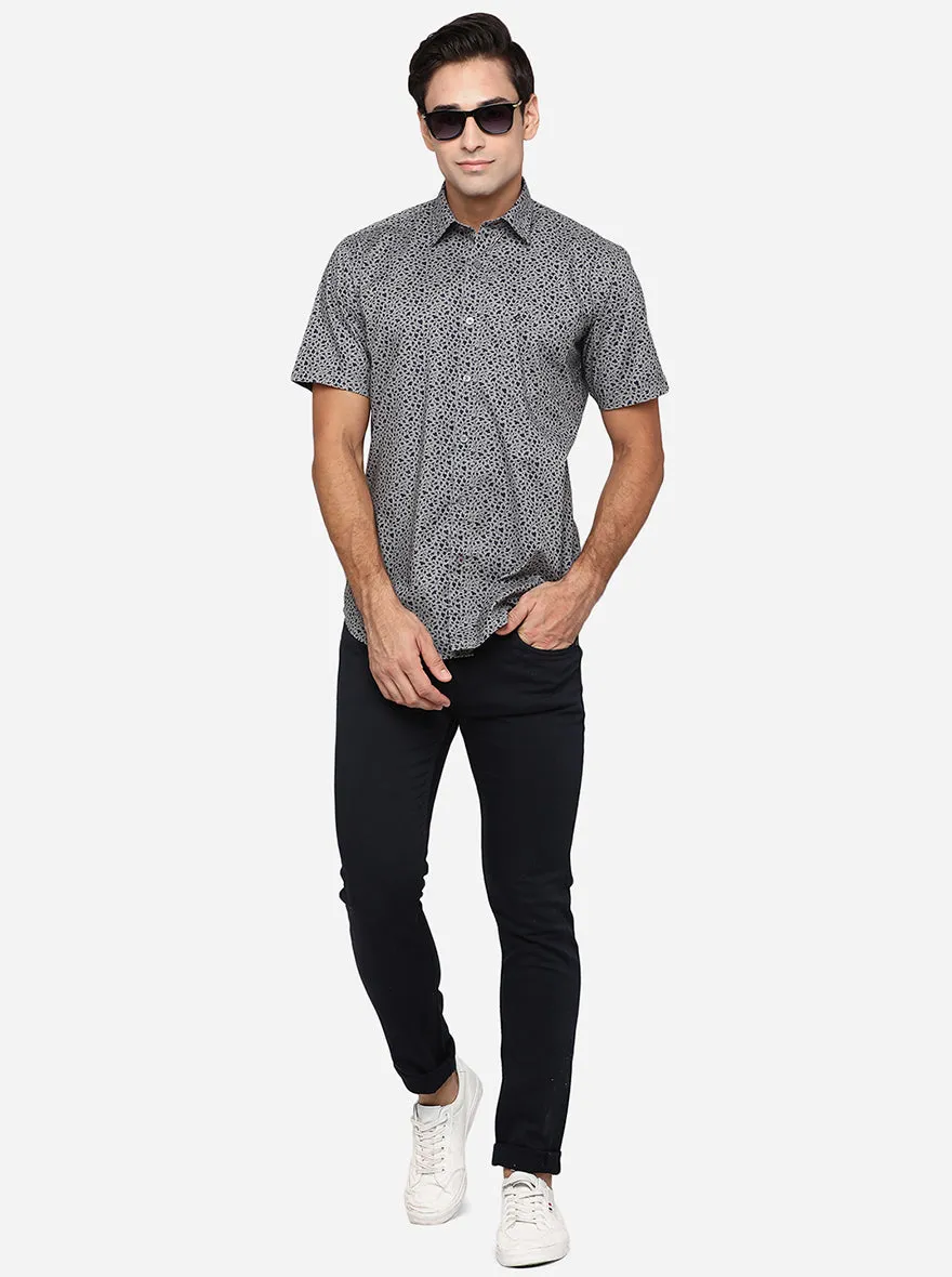 Steel Grey Printed Smart Fit Casual Shirt | Greenfibre