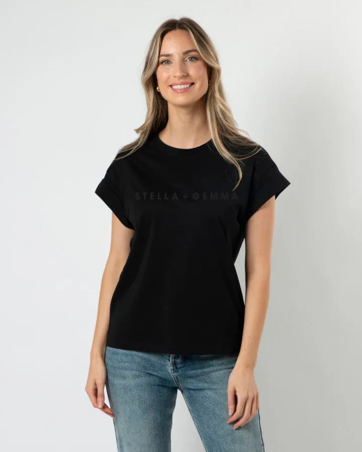 Stella and Gemma Cuff Sleeve T-Shirt - Black