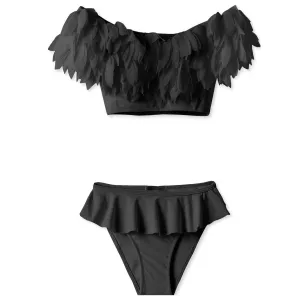 Stella Cove Girls Black Petals Draped Bikini Swimsuit