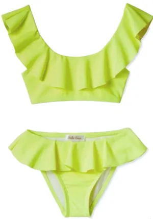 Stella Cove Girls Neon Yellow Draped Bikini