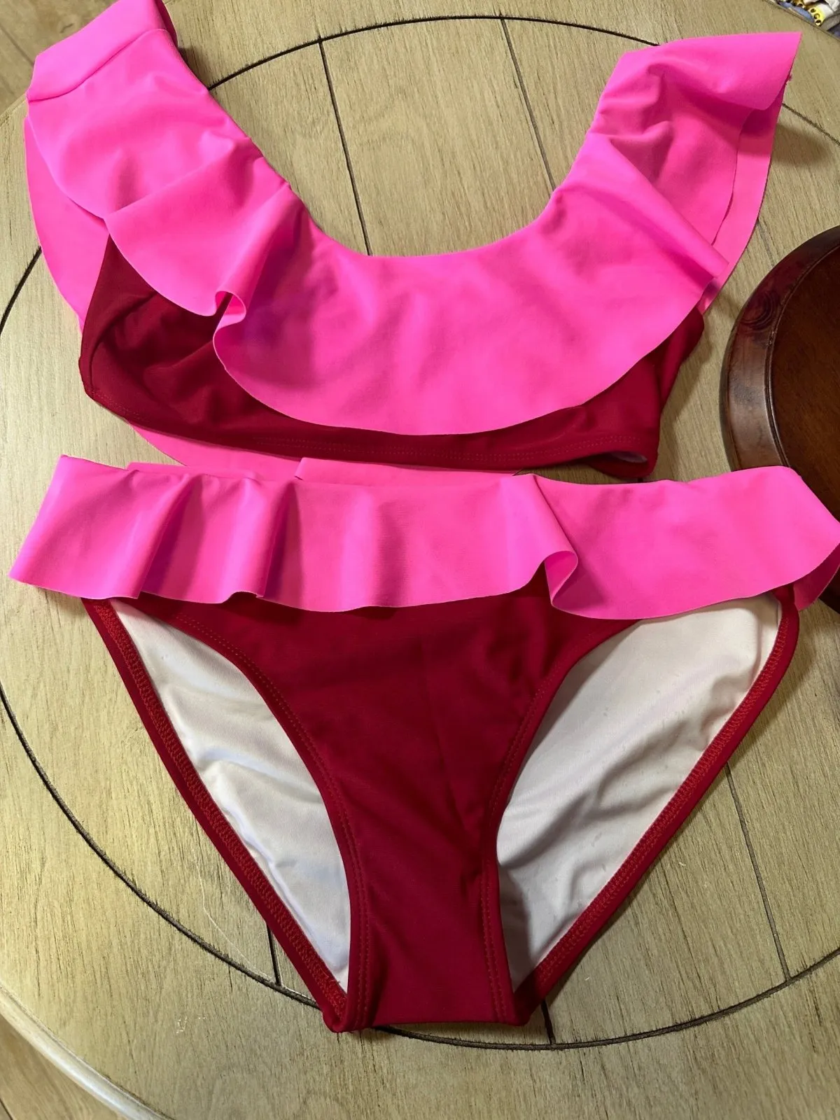 Stella Cove Girls Pink and Strawberry Color Bikini Swimsuit