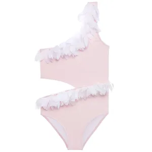 Stella Cove Girls Pink Side Cut w/ White Petals Swimsuit