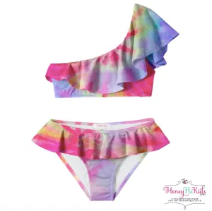 Stella Cove Girls Pink Tie Dye One Shoulder Bikini