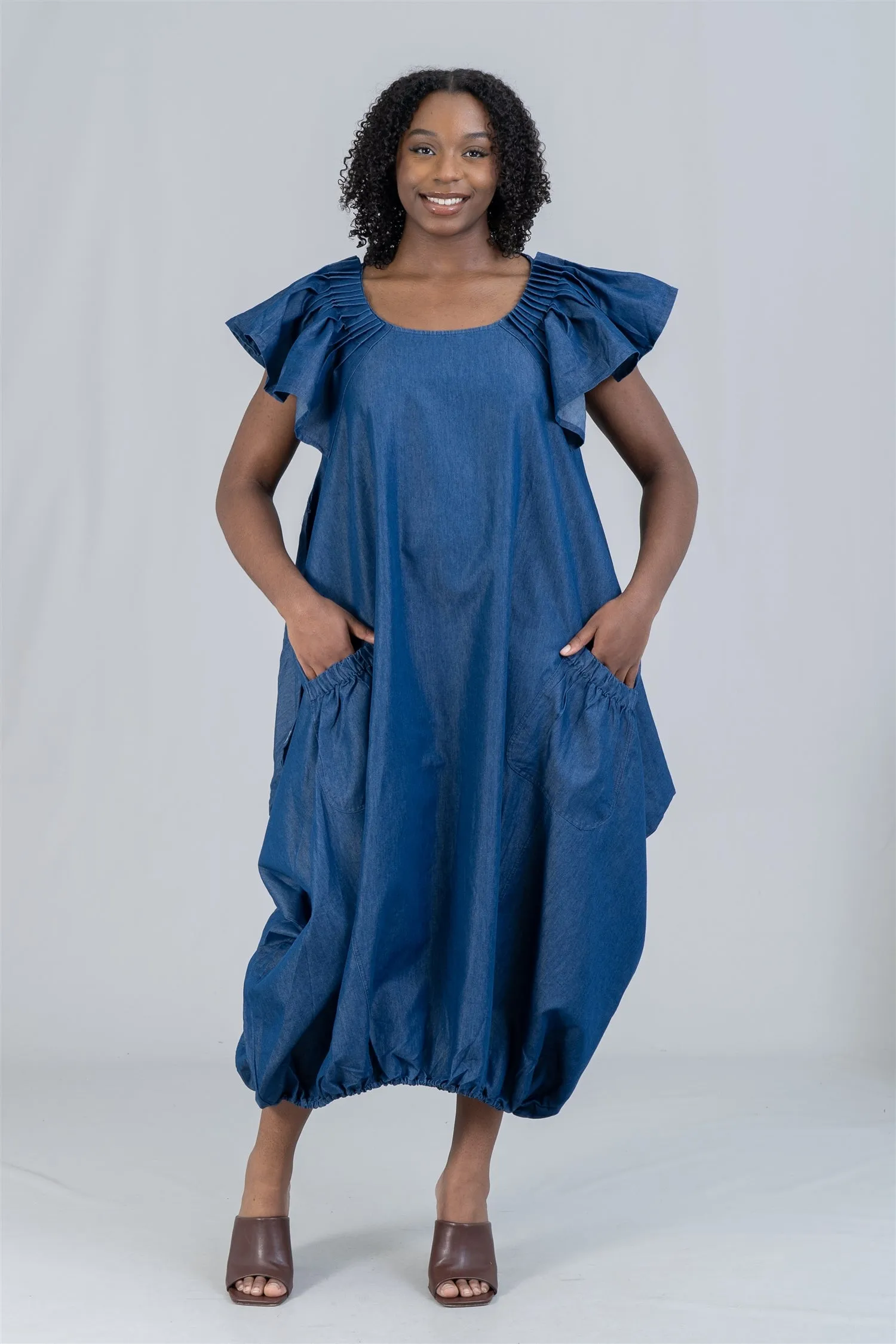 Step In Style AA18157D Denim Balloon Dress