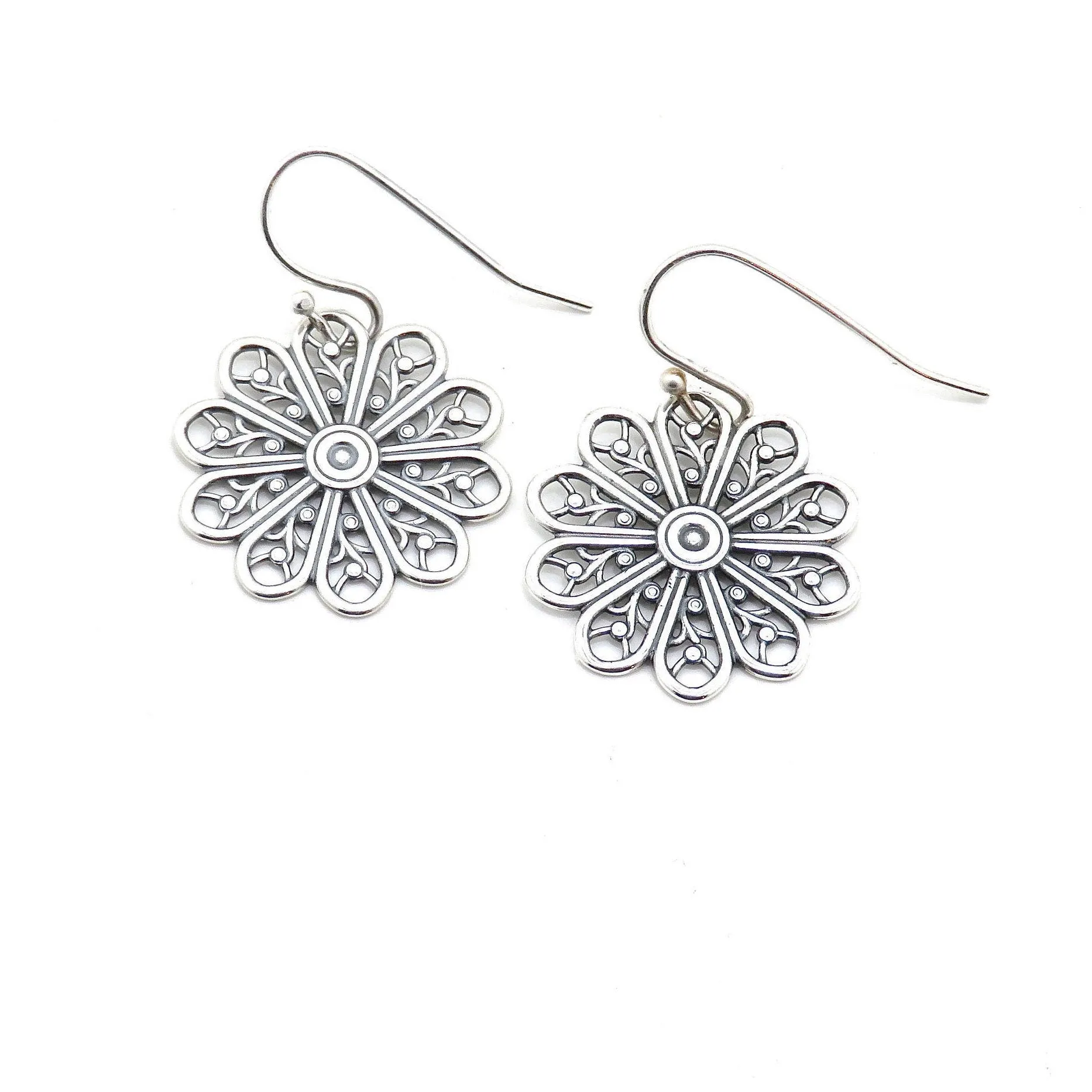 Sterling Floral Mandala Earrings