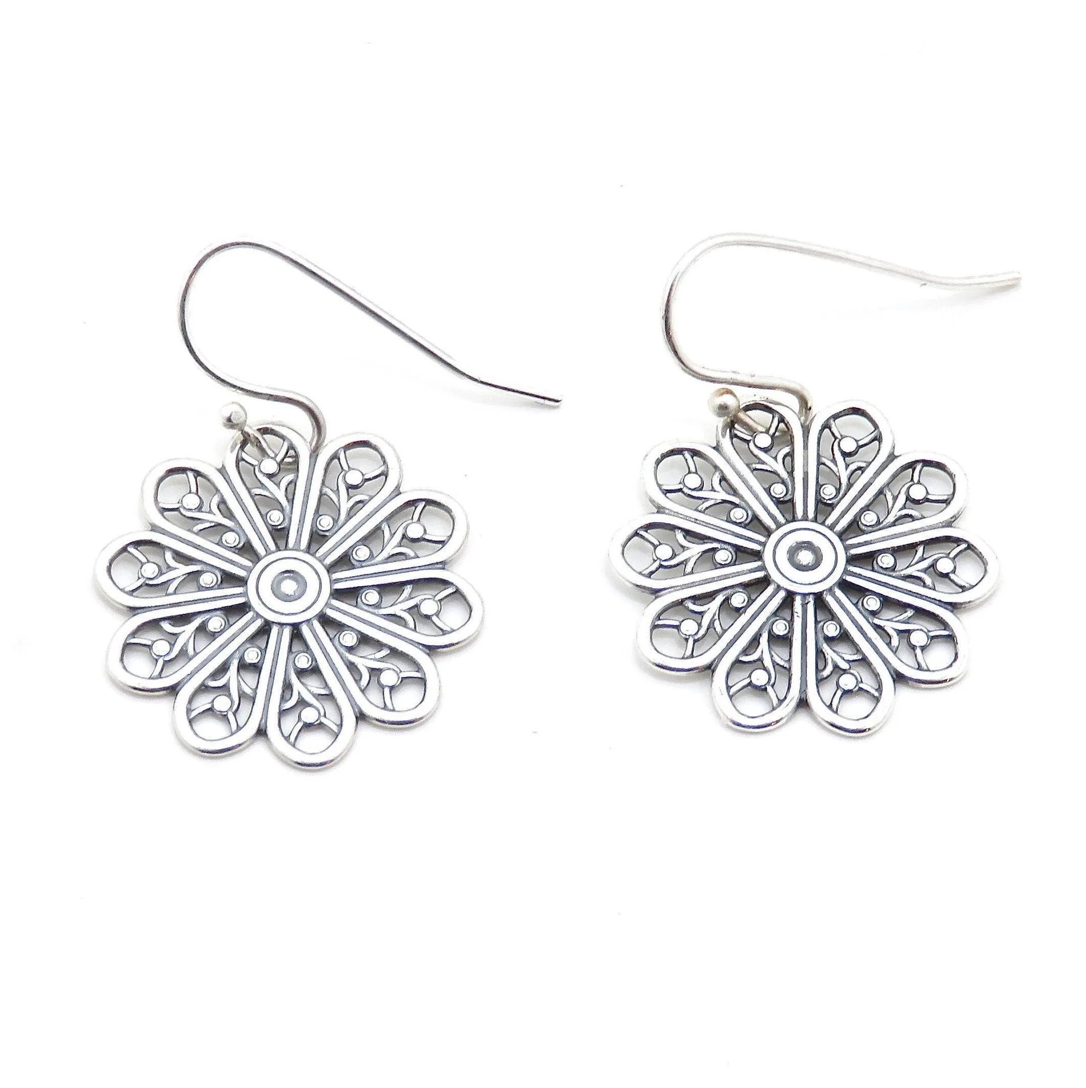 Sterling Floral Mandala Earrings