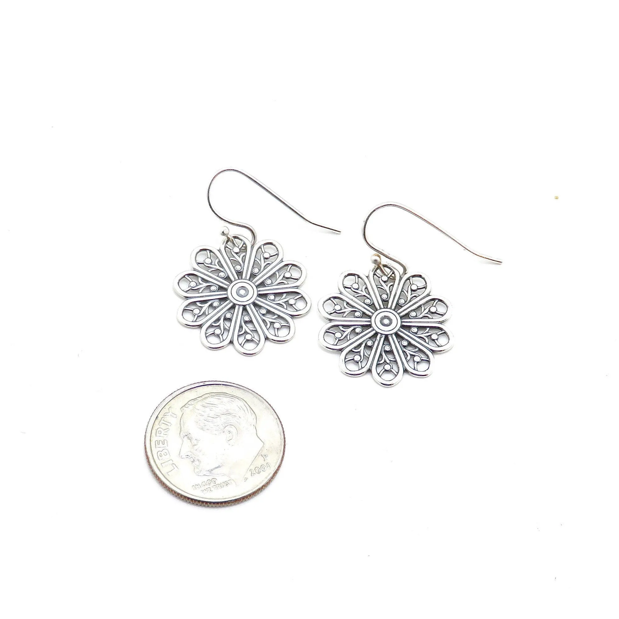 Sterling Floral Mandala Earrings