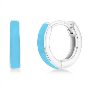 Sterling Silver 11mm Enamel Huggies - Light Blue