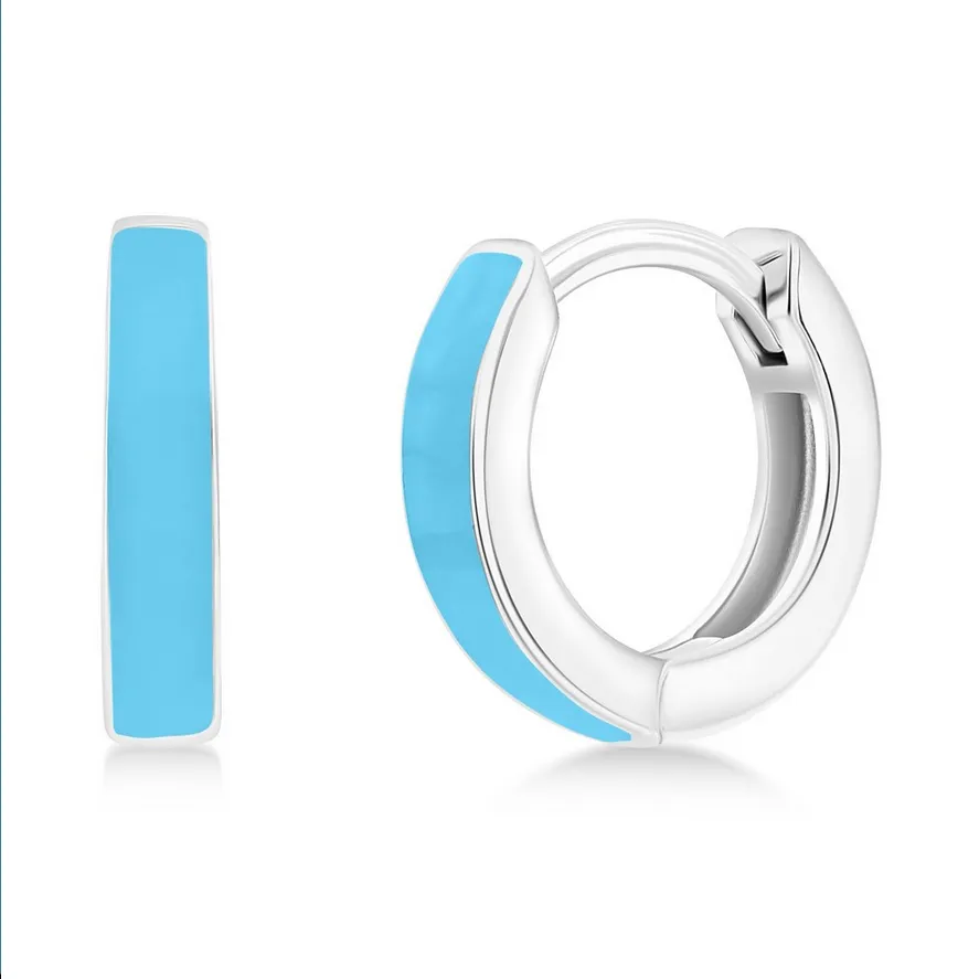 Sterling Silver 11mm Enamel Huggies - Light Blue