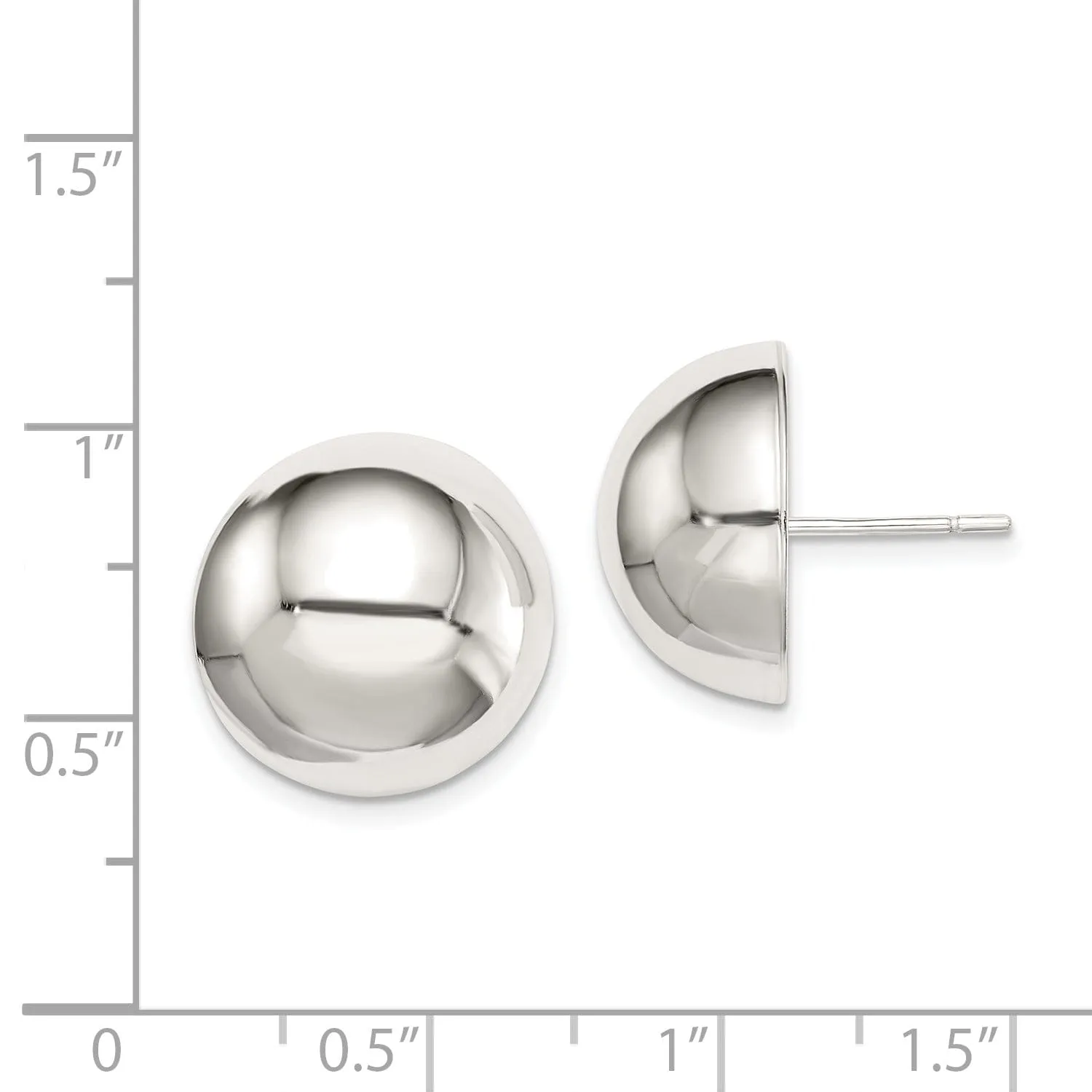 Sterling Silver 16MM Half Ball Post Earrings