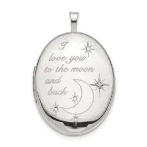 Sterling Silver 20mm LOVE TO THE MOON Diamond Oval Locket