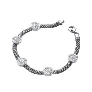 Sterling Silver 5 Circle CZ Mesh Bracelet