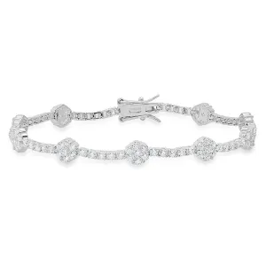 Sterling Silver 7.25" CZ Floral Station Tennis Bracelet