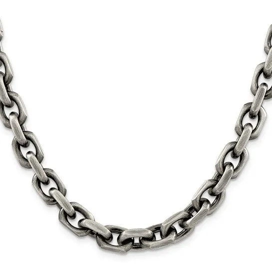 Sterling Silver 8.6 MM Antiqued Elongated Fancy Open Link Chain