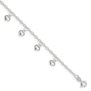 Sterling Silver 9inch Puffed Heart Anklet