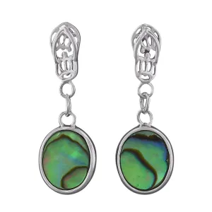 Sterling Silver Abalone Shell Flip Flop Dangling Oval Earrings