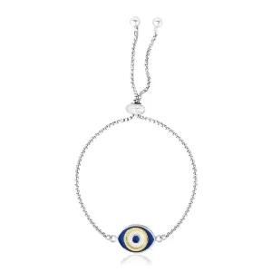 Sterling Silver ADJ Two Toned Enameled Evil Eye Friendship Bracelet