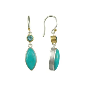 Sterling Silver and 22K Vermeil Blue Topaz and Turquoise Earrings