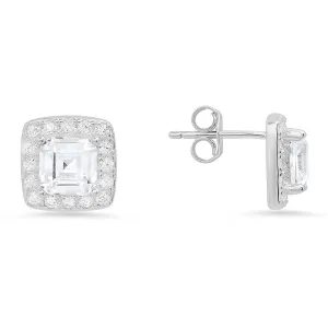 Sterling Silver Asscher-cut Halo CZ Stud Earrings