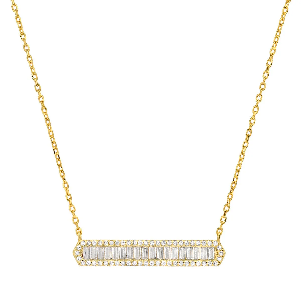 Sterling Silver Baguette-cut CZ Bar Necklace