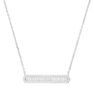 Sterling Silver Baguette-cut CZ Bar Necklace