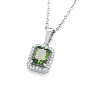 Sterling Silver Baguette Cut Green CZ Halo Necklace