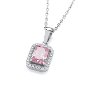 Sterling Silver Baguette Cut Pink CZ Halo Necklace