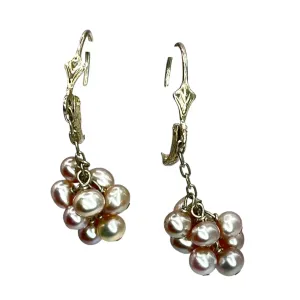 Sterling Silver Beaded Cluster Freshwater Pearl Drop Dangle Earrings Colorful