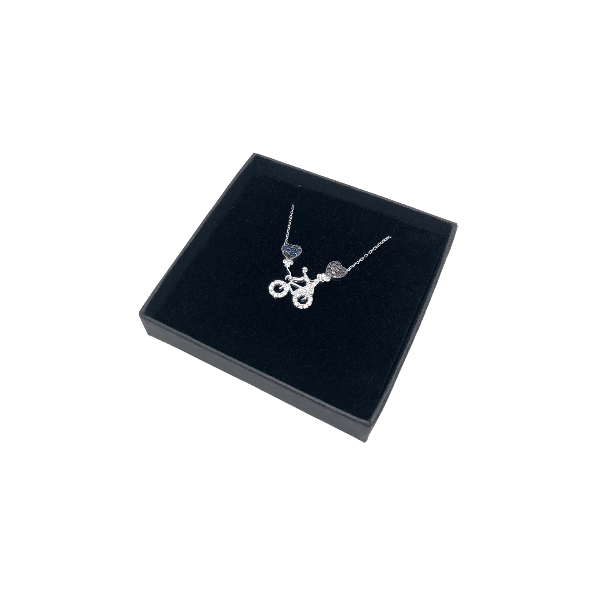 Sterling Silver Bicycle Necklace with Cubic Zirconia Hearts Pendant