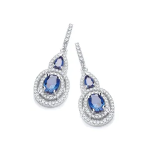 Sterling Silver Blue Sapphire CZ Drop Earrings