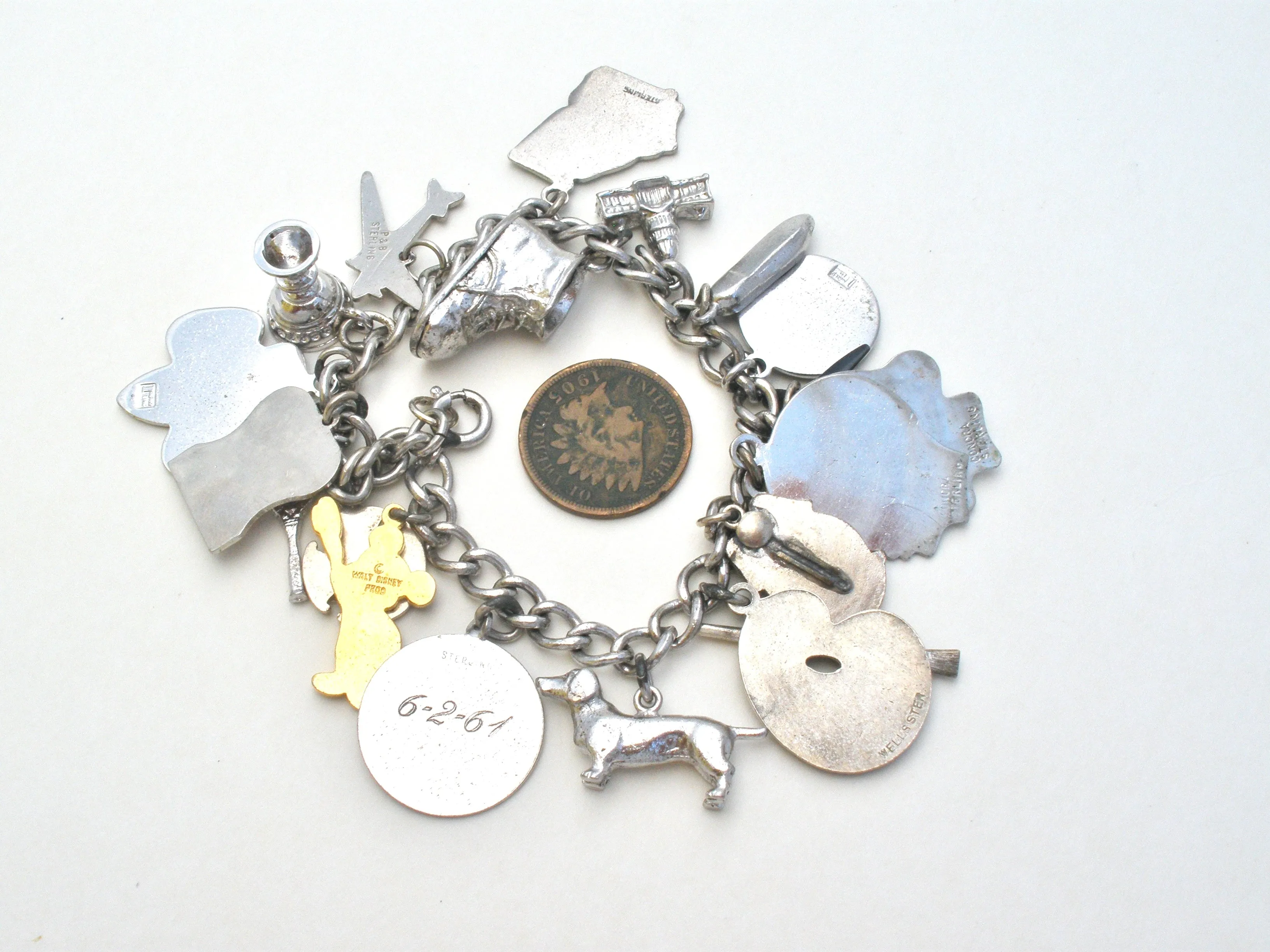 Sterling Silver Bracelet with Charms Vintage