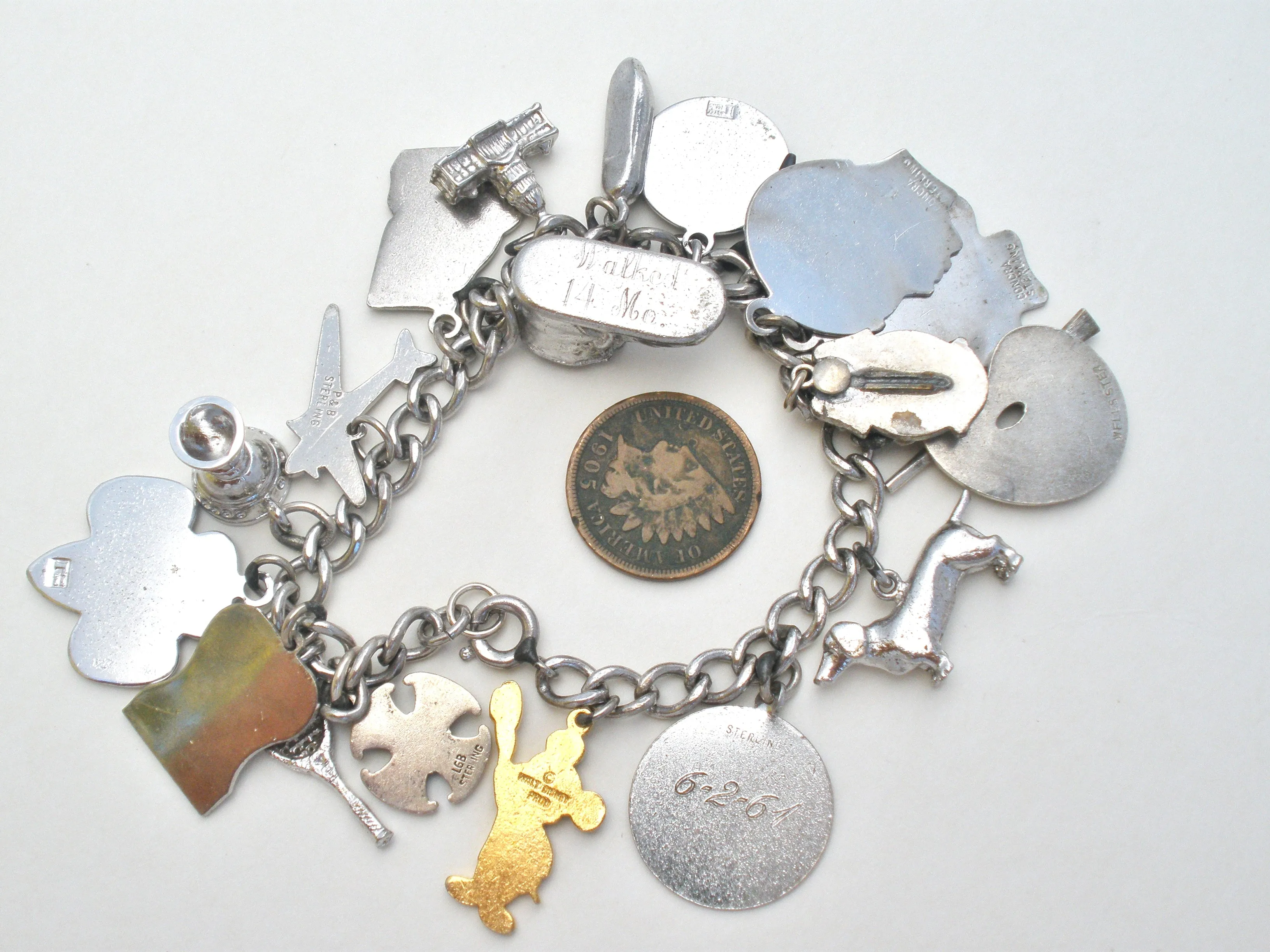 Sterling Silver Bracelet with Charms Vintage